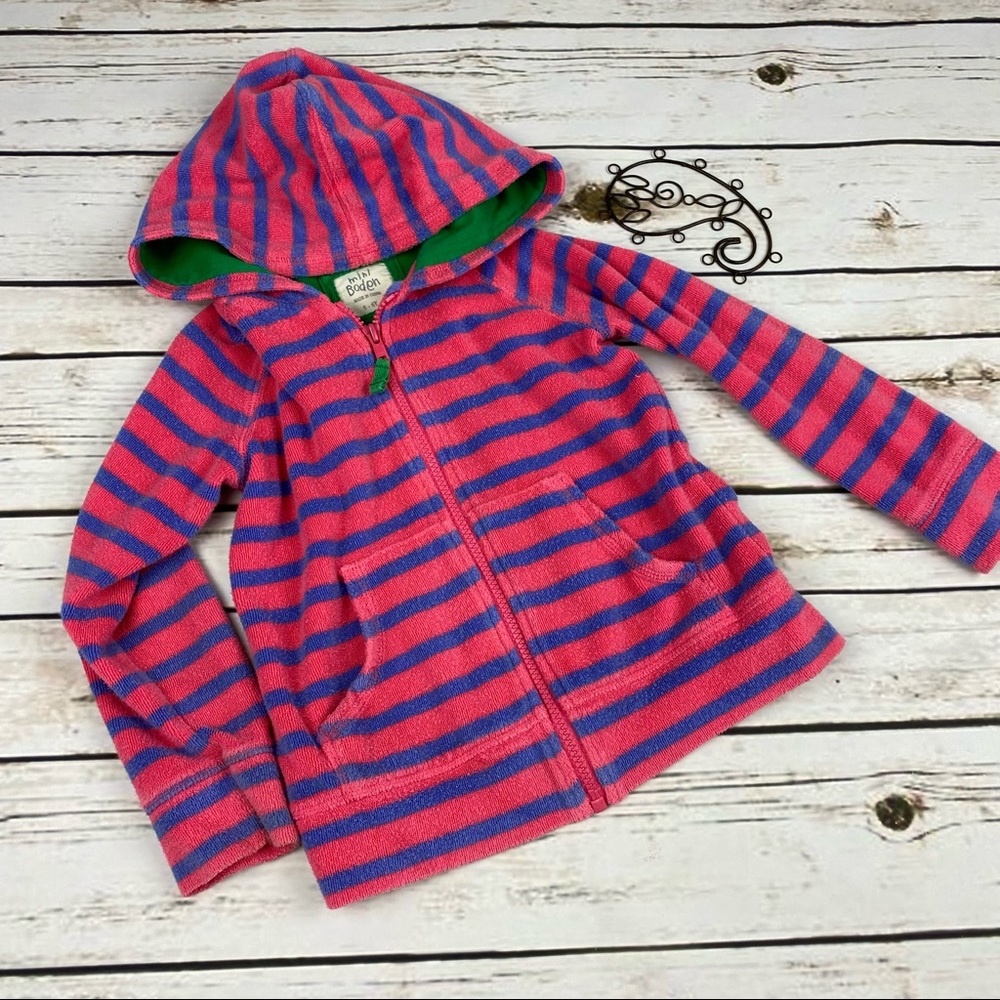 Mini Boden 5-6 Yrs Girls Hoodie Toweling Terrycloth Striped Swim Cover Up